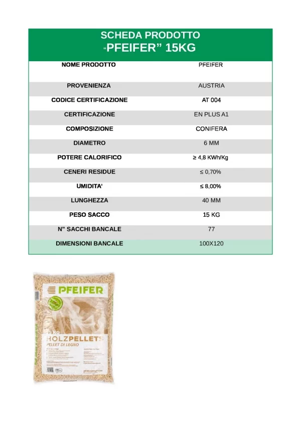 PELLET PFEIFER 100% ABETE - QUALITA' EN PLUS A1 BANCALE DA 70 SACCHI DA 15 KG - immagine 2